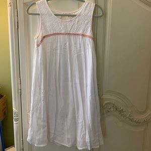 White Sundress with textured top and coral piping